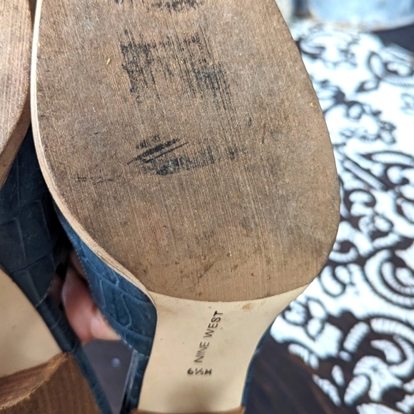 Nine West‎ Blue Crocodile Slip on Leather Sandal - Picture 6 of 11